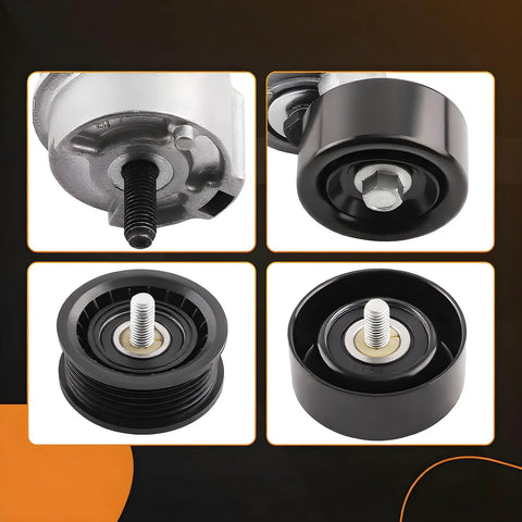 Belt Tensioner Idler Pulley Serpentine Drive Belt Kit For Hyundai Sonata Santa Fe Santa Fe Sport Tucson Optima Magentis Sorento Forte 07-15 2.4L Replacement All In One Kit showing pulley components.