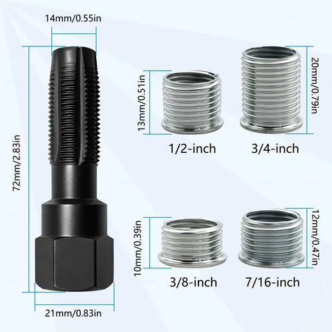 14mm Spark Plug Thread Repair Kit For Cylinder Heads M14 X 1.25 Rethread Tool With Reamer And 4 Thread Inserts Chrome Vanadium Steel