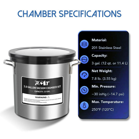 PB Motor Tech 3 Gallon vacuum chamber kit with stainless steel body and tempered glass lid, side handles
