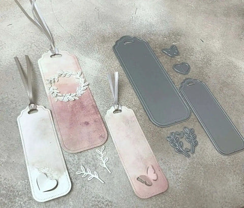 Butterfly Leaf Tag Bookmark Stencil Die Set For DIY Crafts And Scrapbooking Metal Cutting Dies with embossed labels and decorations.