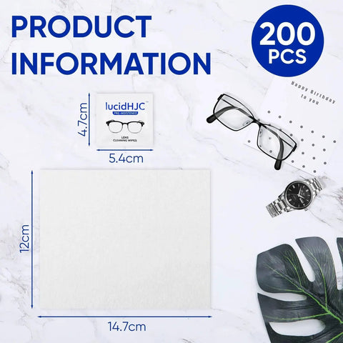 Product information for Moistened Lens Wipes 200 Count For Eyeglasses Cameras Phones Screens Laptops with dimensions