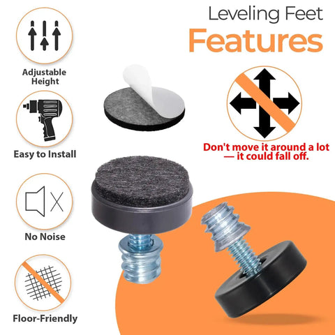 24 Pack M6 Thread Adjustable Furniture Levelers With Self Adhesive Felt Pads 1 Inch Leveling Feet And Floor Protectors Features