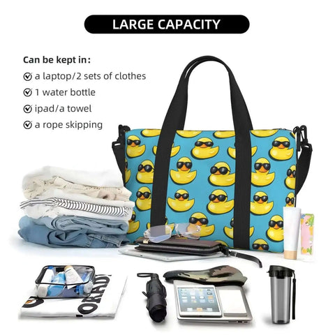 Lightweight Laptop Tote Bag With Cool Duck Sunglasses Print, Weekend Duffle For Travel And Work, versatile carry on gym bag