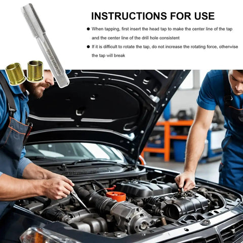 Mechanics using Spark Plug Thread Fix Kit With M14x1.25 Inserts And M16x1.25 Tap Stainless Steel Thread Repair Tool for 14mm spark plugs