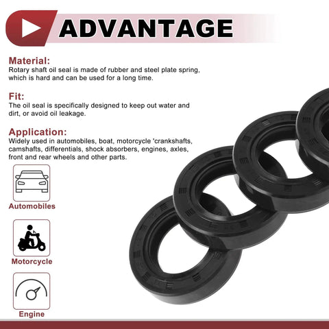 Five Pack Rotary Shaft Oil Seals High Pressure 25x42x10mm Black Nitrile Rubber 70 Durometer Workhorse Set displayed with application info