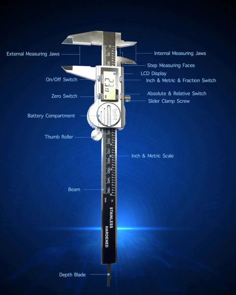 6 Inch Digital Caliper Measuring Tool With Feeler Gauges And Spare Batteries, Built Tough IP54 Waterproof Stainless Steel