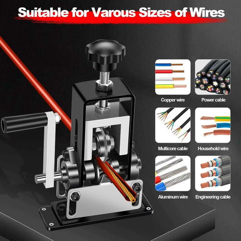Manual Wire Stripping Machine For Scrap Copper And DIY Projects, drill powered, hand crank dual drive, shown stripping red wire