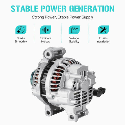 Front view of High Output 90 Amp 12 Volt Alternator For Mazda 6 2.3L 2003 2004 2005 Replacement Part With Aluminum Housing Copper Windings