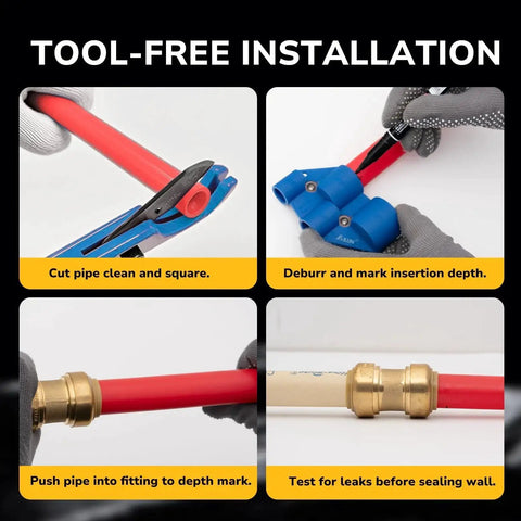 4-step installation guide for 3/4 Inch Brass Push To Connect Check Valve For Copper CPVC And PEX Pipes With Upgraded Stiffener