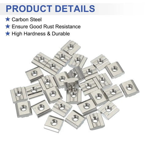 M6 Sliding T Nuts For 3030 Aluminum Extrusion 30 Pieces Hammer Head Drop In Nuts 8 mm T Slot European Standard Carbon Steel