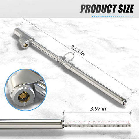 Tire pressure gauge, Meanlin Measure silver stainless steel long rod, 12.3-in length with psi scale