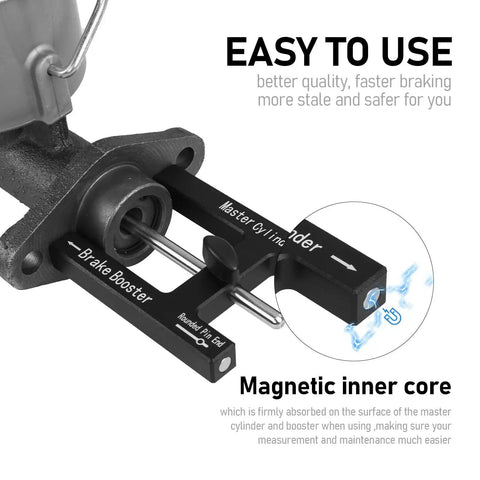 Brake booster rod adjustment tool, black CNC aluminum with magnetic inner core, side view