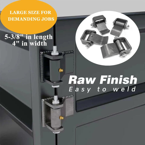 Heavy Duty Weld On Trailer Hinges For Dump Trailers And Truck Gates With Beefed Up Greaseable Strap Style Short Leaf In Large 5 3 8 Inch By 4 Inch Size 4 Pack 2000 Pound Load Capacity For Durable Doors And Gates