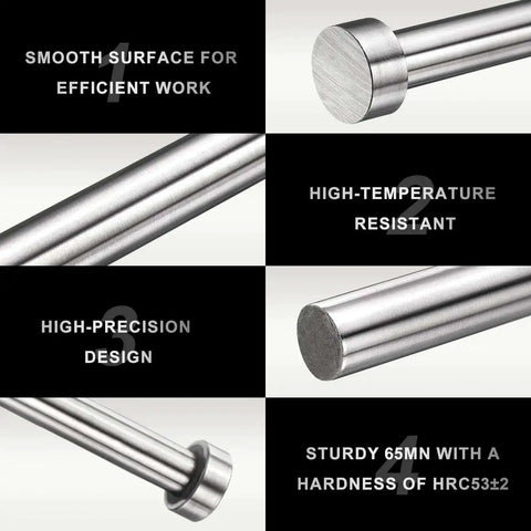 Two Pack Ejector Pins 5/16 Inch Diameter, 12 Inch Long Made From 65Mn Steel With Round Tips, features and design close-up
