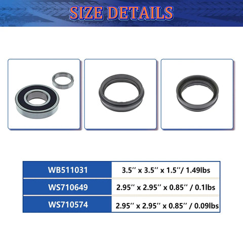 Size details of Six Piece Rear Wheel Bearing And Seal Kit For Toyota Tundra 2000 2001 2002 2003 2004 2005 2006 Tacoma 2001 2002 2003 2004 4Runner 2001 2002 Replacement OEM WB511031 WS710649 WS710574 For Easy DIY Install