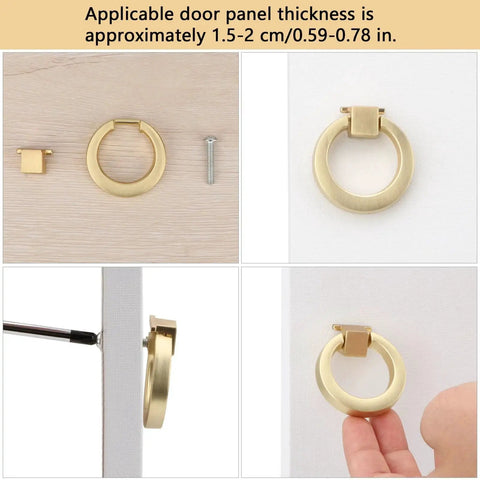 Brushed Gold Ring Drawer Pulls Set Of 4 Round Cabinet Pulls For Furniture Hardware Zinc Alloy Dresser Cupboard Closet Door Handle