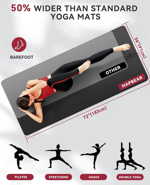 Person exercising on Extra Wide 72 By 36 Inch Yoga Mat With Non Slip Surface For Home Workouts, Yoga, Pilates And Stretching, 6mm Thick