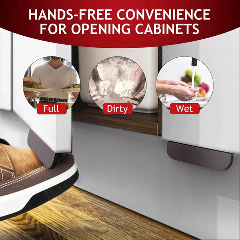 1 Pack Under Cabinet Foot Pull Opener 4 Inch Matte Black Hands Free Toe Pull With Adhesive And Screws in kitchen setting
