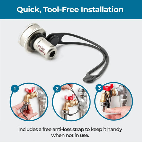 Smart Freeze Protection For Outdoor Faucets With Auto Temperature Control Twin Straight Type Unit Stainless Steel And Nitinol Build Tool Free Installation Winter Ready Water Saving Solution That Stays Flowing When Temps Drop By Polar Valve with anti-loss strap