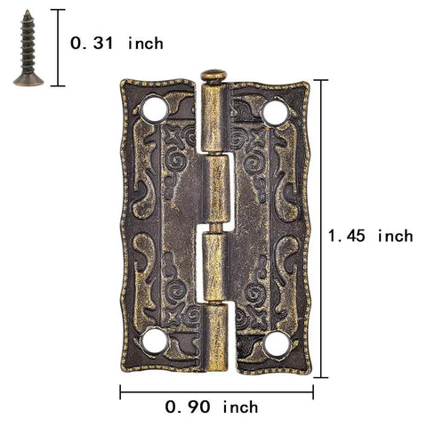 0.9 x 1.45 inch bronze engraved hinge with screw for 40 Piece Bronze Engraved Hinge Kit For Antique Boxes And Jewelry Boxes Vintage Style