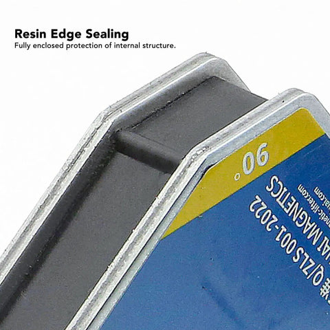 Close-up of the Two Pack Welding Magnets 28kg Magnetic Holder Set With On Off Switch 90 Degree Fixture for metal fabrication.
