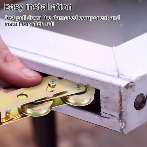 Replacement Kit For Sliding Door Rollers With 1-1/4 Inch Tandem Roller Assembly, 4 pack, shown being installed