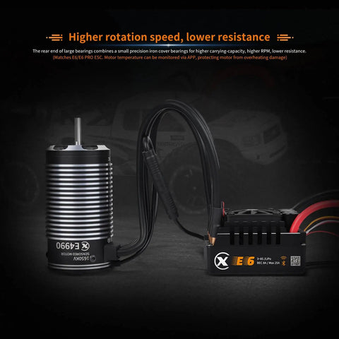 Dope Sensored Brushless RC Car Motor 1650KV For 3-8S LiPo, IP67 Waterproof, shown with wiring and components.