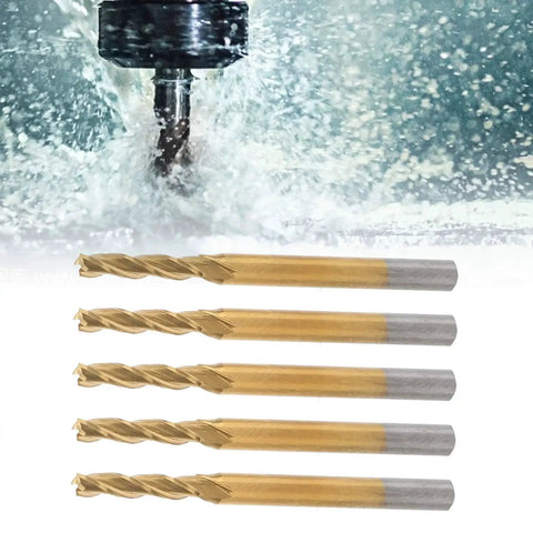 5 Piece Tungsten Steel End Mills With 3 Flutes CNC Milling Cutters for hardwood, plywood, acrylic, resin, and PCB engraving