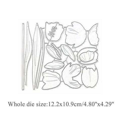 Dope Flower Die Cut Set For Card Making And Scrapbooking, 12.2x10.9 cm, silver metal dies with stencils and embossing effects.