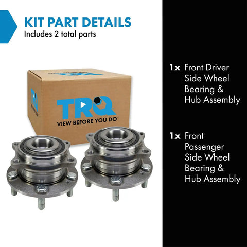 Two Piece Front Wheel Bearing And Hub Assembly Kit For Hyundai Sonata Tucson Veloster N And Kia Optima Sportage Including Front Driver Side And Front Passenger Side 2015 2019 2021 2022, showing two metal hub assemblies in front of a box.