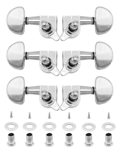 QWORK 6-pack guitar tuning pegs, chrome machine heads with mounting screws and washers