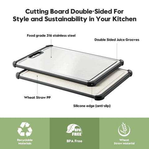 Extra Large Dual Sided Stainless Steel Cutting Board With 316 Stainless For Safer Cooking Non Toxic Food Grade Surface