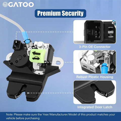Hyundai Sonata Trunk Latch Replacement Actuator For 2015 2016 2017 With Cable Rear Gate Hatch Lock Liftgate Fits 1.6L 2.0L 5.4L Engine Replaces 81230-C1010 81230C1010, showing detailed components including 3-pin connector and plastic housing.