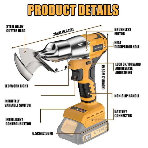 Cordless Metal Shears Brushless 20V Max Tool Only With 360 Degree Pivoting Head For Cutting Stainless Steel Iron Aluminum And Metal Sheets High Torque 221 Ft Lbs No Battery Included.