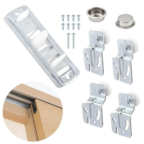 5Pcs Closet Sliding Door Roller Hardware Kit For Wardrobe Doors With Slide Track Replacement Rollers For Top Hung Sliding Doors Compatible With Three Quarters Inch To One And Three Eighths Inch Door Thickness