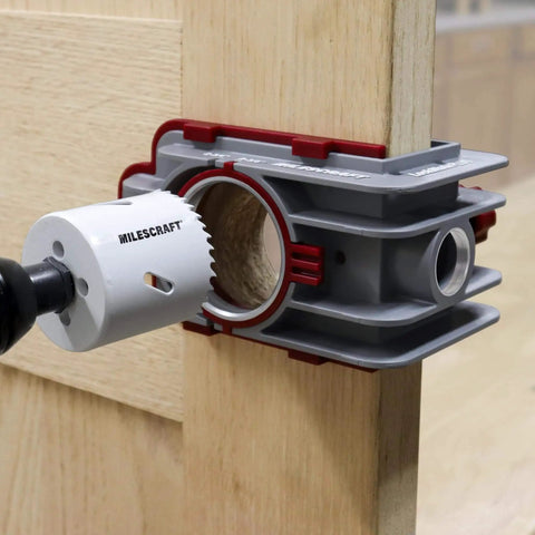Self Clamping Door Lock Jig Kit For Installing Locks Handles And Hinges With Bi Metal Hole Saws Includes Mortise Router Bits And Cutting Tools DIY Friendly Cutting Tools Included Adjustable Backsets For Common Door Installations No Screws Needed And No mounted on wood door