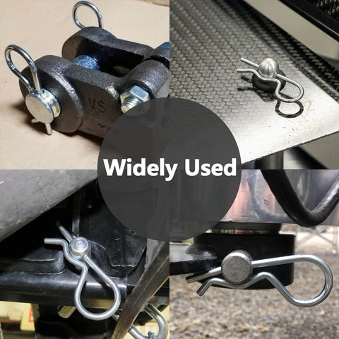 4 Pieces R Clips Hitch Pins Set in Stainless Steel for trailers and tow bars, galvanized cotter pins shown in use
