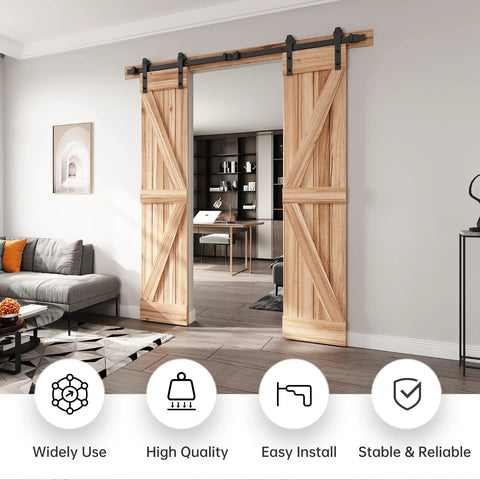 6 Ft Double Door Sliding Barn Door Hardware Track Kit With Straight Pulley Built To Last Heavy Duty Steel Black Powder Coat