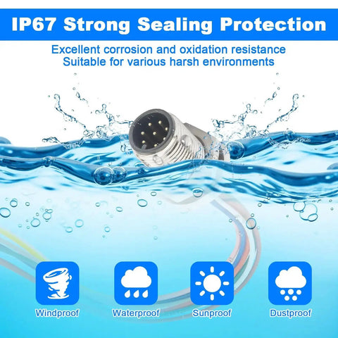 M12 Connector Cable With A Coded 8 Pin Male Straight Front Mount Unshielded 0.2M Long IP67 Waterproof Aviation Sensor Lead in water