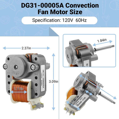 Convection Fan Motor DG31-00005A Replacement Single Unit for Microwave Oven 120V 60Hz dimensions and specifications