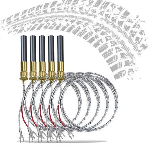 5-pack thermopile sensors for gas fireplaces with 36-inch braided cables and brass fittings