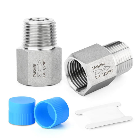 TAISHER 304 stainless steel 1/2 NPT male x 1/2 NPT female check valves, backflow preventers, set of 2 with blue caps