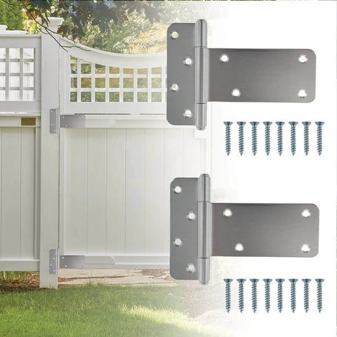 6 Inch Heavy Duty Door Hinges Set With 280 Lbs Capacity, 4 Pack Gate Hinges Including Screws shown on a white wooden gate