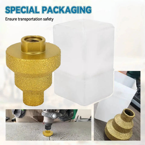 Three Size Diamond Step Drill Bit Set Pro Grade Heavy Duty 20mm 35mm 50mm Diamond Core Drill Bits For Marble Tile Concrete Granite Quartzite With M10 Thread Durable Diamond Coating For Fast Clean Holes And Easy Hole Opening with protective packaging.