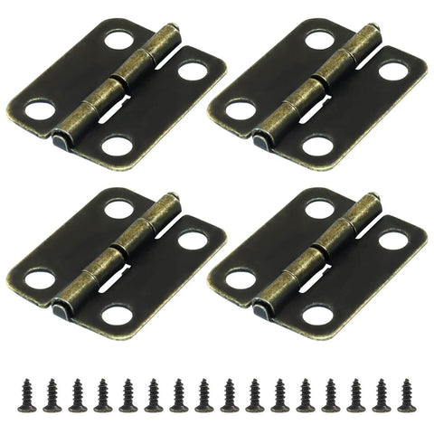 Bronze Mini Hinge Set for Wooden Boxes and Tiny Doors, 18 x 15mm, 50 Pcs with Screws, shown with aligned screws.
