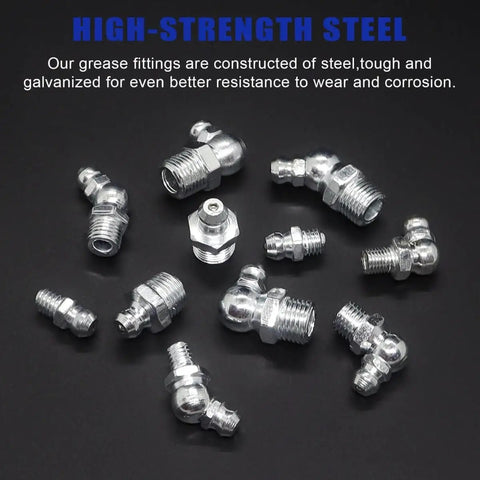 All-In-One SAE And Metric Grease Fittings Assortment Kit With Plastic Caps, 310-Piece Zinc-Plated Steel Nipple Set For Heavy-Duty Systems