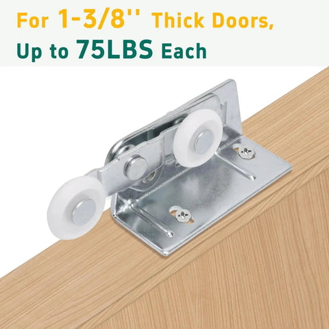Twin Pocket Door Roller Set With Top Mount Rollers 7/8 Inch Wheels Alloy Steel Construction Heavy Duty Installed on Door