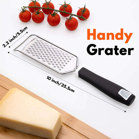 Stainless Steel Handheld Cheese Grater With Soft Grip Handle And Zester, Sharp Etched Grating Surface For Cheese, Tomatoes, and Cheese Block