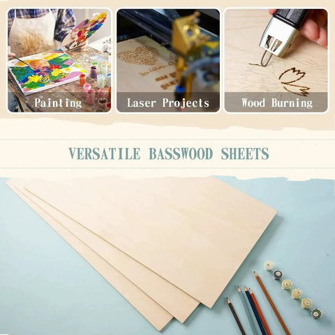 12 Pack Basswood Sheets 12 By 16 By One Quarter Inch Unfinished Wood Panels For Crafts And DIY Projects, 6mm Thick
