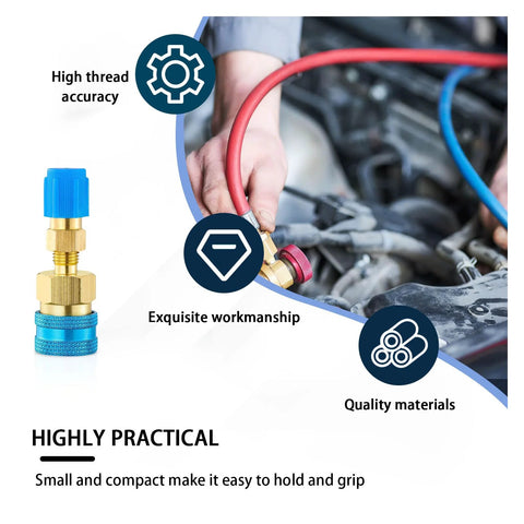 Ziciner R1234YF quick couplers kit with brass adapters and blue cap for R1234YF–R134A conversion (auto AC charging).